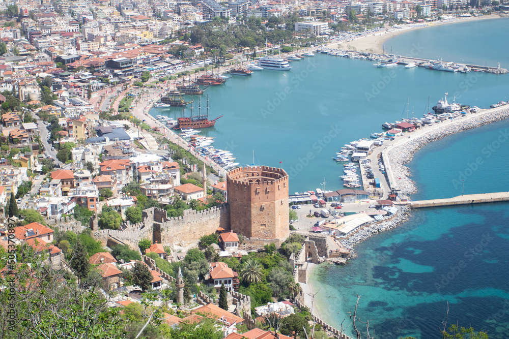 View of the coast and the seaport of Alanya