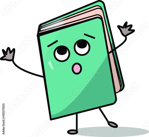 A book mascot with surprised expression looking up
