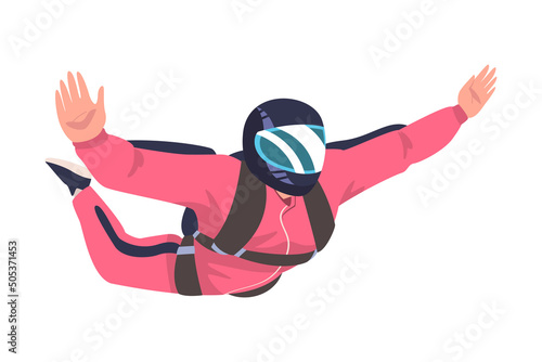 Vászonkép Man Parachutist Skydiving and Free-falling in the Air Descenting on the Earth Ve