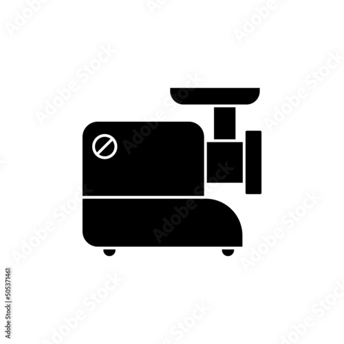 Electric meat grinder icon. Black silhouette. Isolated vector illustration on white background.