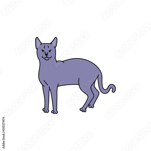 cat breed russian blue contour sketch doodle illustration.