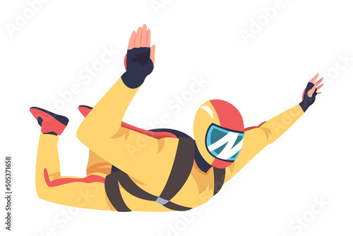 Fototapeta Man Parachutist Skydiving and Free-falling in the Air Descenting on the Earth Ve