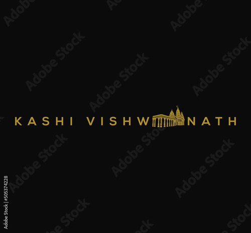 Kashi Vishwanath typography with Kashi Vishwanath temple icon. Lord Shiva Kashi Vishwanath temple icon. photo