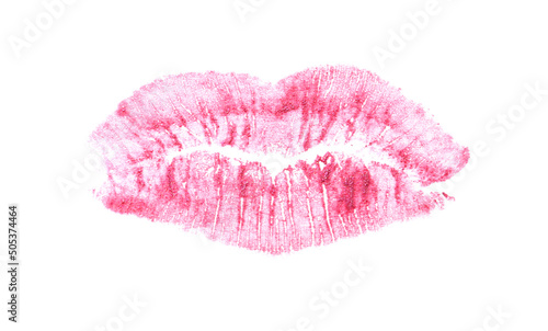 Plakat w ramie Lipstick kiss mark isolated on white, top view
