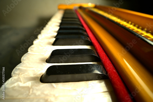 Close up of harmonium keyboard. photo