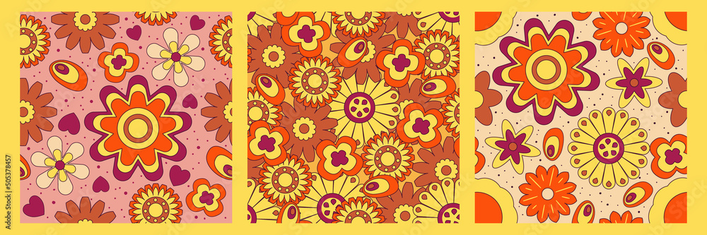 Groovy y2k retro pattern with flower and swirl 70s background. Daisy flower design. Abstract trendy colorful print. Vector illustration graphic. Vintage print. Psychedelic wallpaper. Groovy y2k retro pattern with flower and swirl 70s background. Daisy flower design. Abstract trendy colorful print. Vector illustration graphic. Vintage print. Psychedelic wallpaper.
