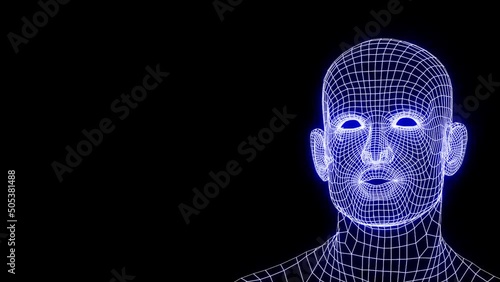 Talking mesh head. Grid head conversation. Animated speaking neon head. Speaking mesh mask.
