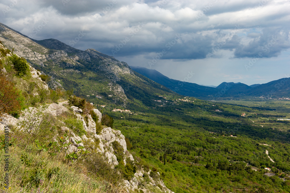 Mountains and valley in Konavle region near Dubrovnik.