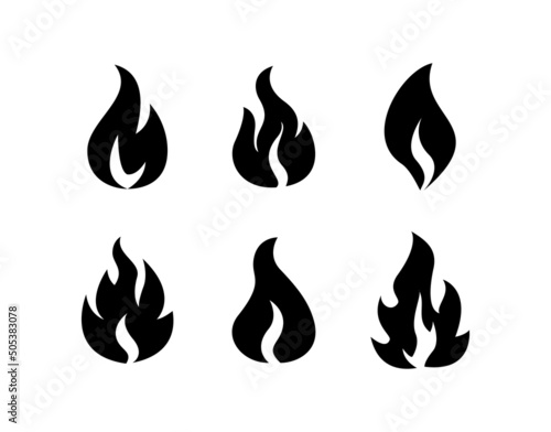 Fire flame icons. A set of black silhouettes in the form of fire flames. Fire sign for tattoo