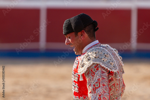 close up of a bullfighter celebrating his triumph in the bullfight