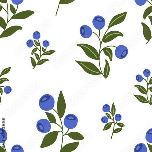 Hand Drawn Vector Seamless Pattern with Blueberry