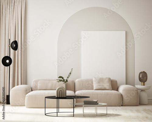 Papier peint mock up poster frame in modern interior background, living room, Scandinavian st