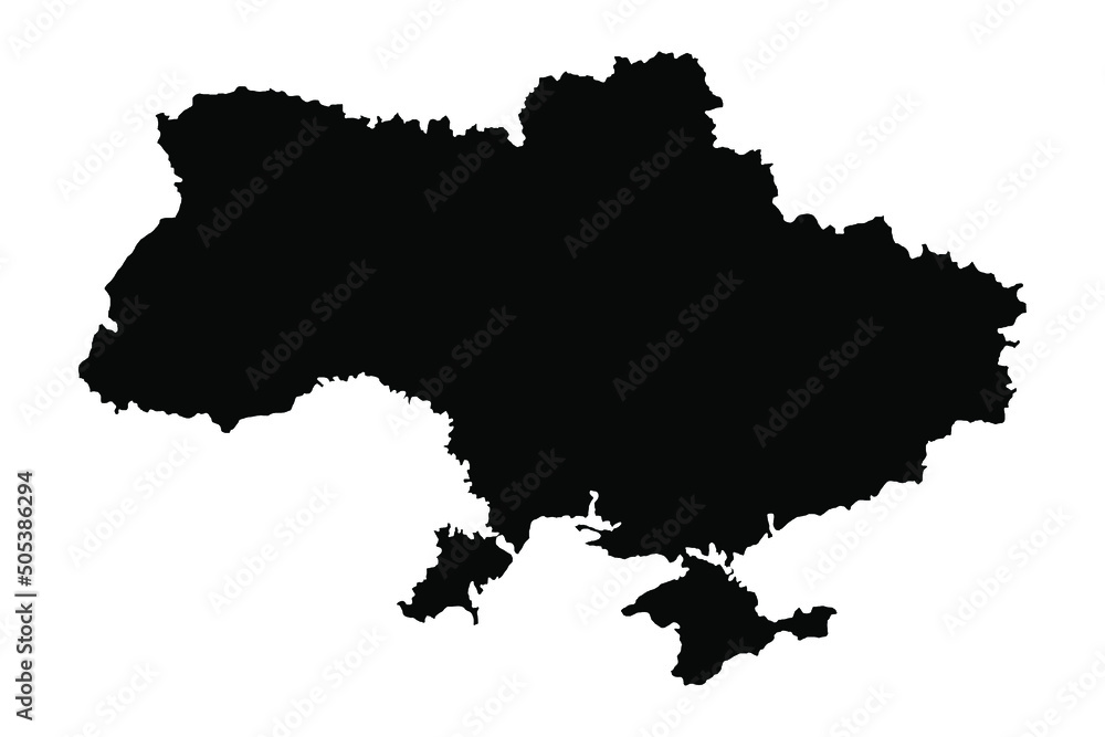 Ukraine. Silhouette of Ukraine country map. European countries. Ukraine territory borders with Crimea.