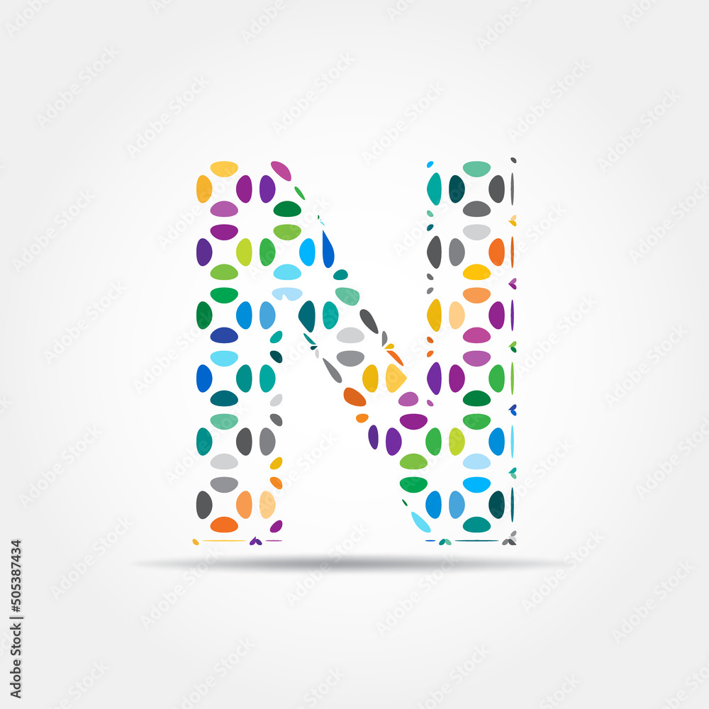 Letter N logo design. Dots logo, dotted shape logotype vector design. Colorful N letter logo in a flower alphabet style Letter N logo design. Dots logo, dotted shape logotype vector design. Colorful N letter logo in a flower alphabet style