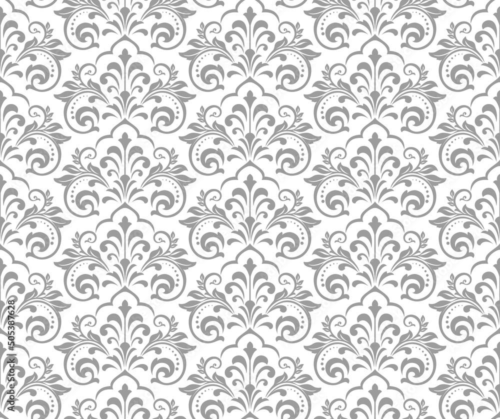 Flower geometric pattern. Seamless vector background. White and gray ornament. Ornament for fabric, wallpaper, packaging. Decorative print. Flower geometric pattern. Seamless vector background. White and gray ornament. Ornament for fabric, wallpaper, packaging. Decorative print.