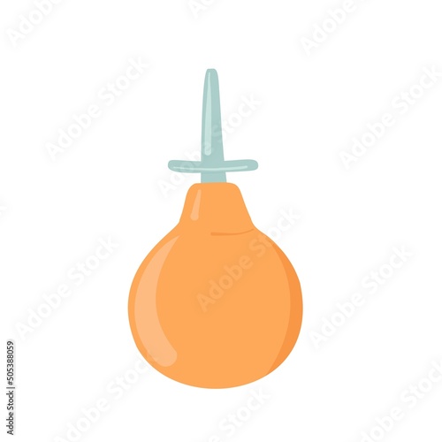 Enema. Medical instruments . Orange enema with a plastic tip. Vector illustration of a medical pear.