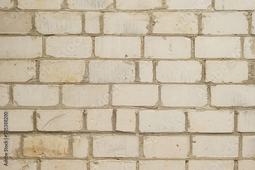White old brick wall. Close-up. Texture