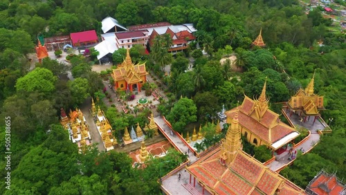 Aerial view of Ta Pa pagoda in Ta Pa hill, Tri Ton town, one of the most famous Khmer pagodas in An Giang province, Mekong Delta, Vietnam. photo