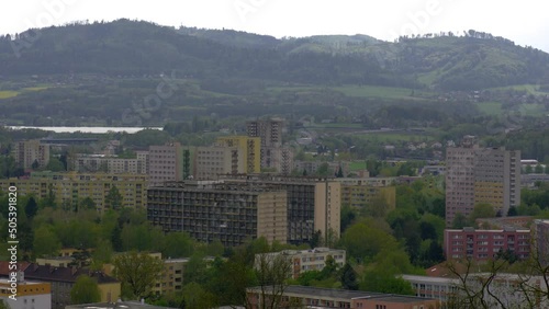 Frydek Mistek, Czech Republic: Aerial view of Frydek Mistek and Beskydy Mountains with Lysa hora, Ondrejnik and Palkovice near Ostrava photo