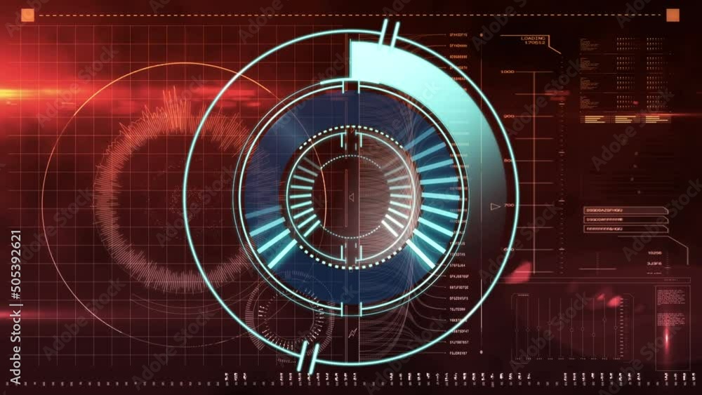 Animation of processing circle over data on red background Animation of processing circle over data on red background
