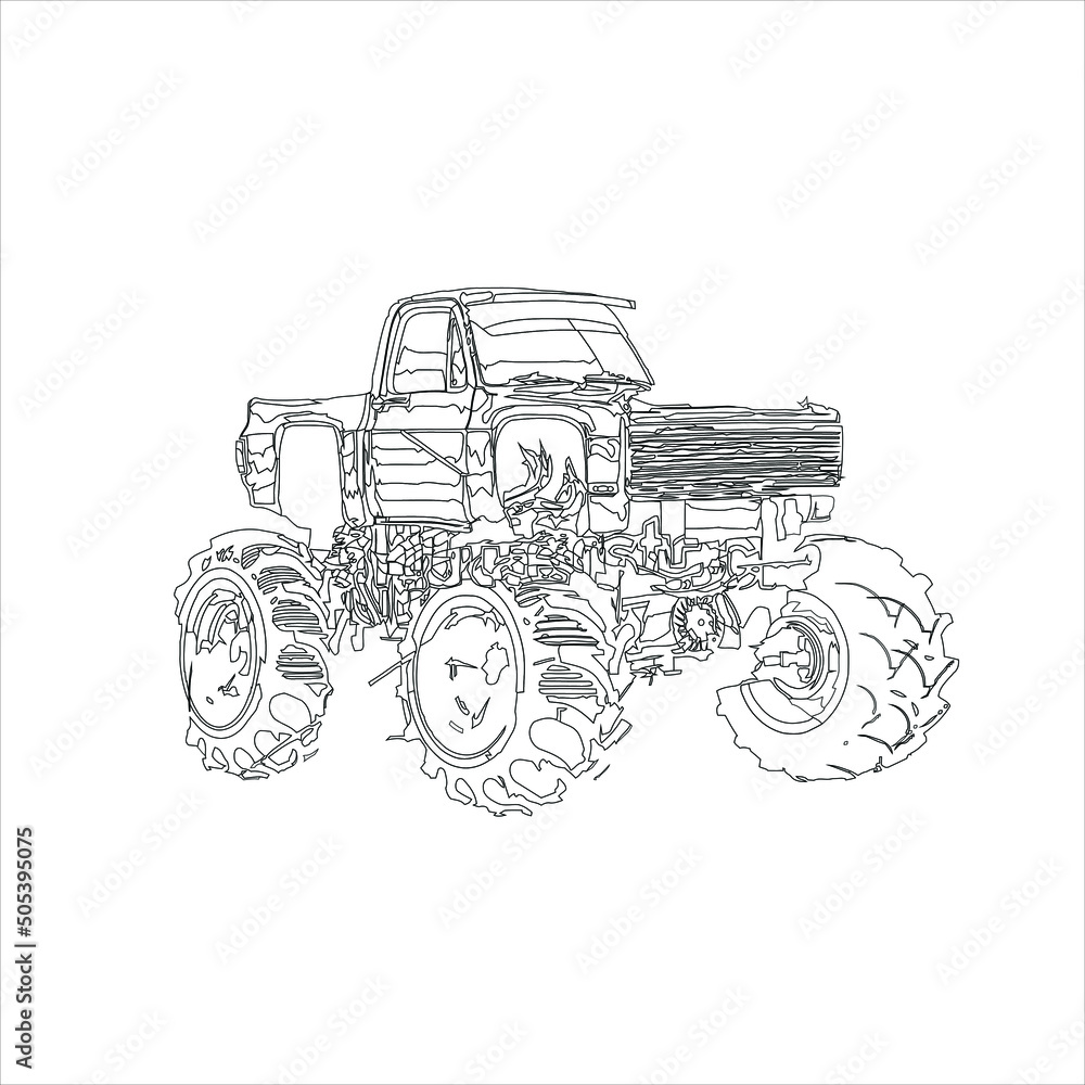 cartoon funny car vector , monster truck   coloring page, Modern Car vector , Illustration of a car Business car Luxury life Technology concept Car line art , coloring book page for kids