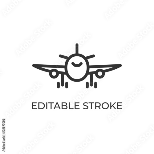 Airplane front view line icon. Air transport Used for movement, business flights and travel. Isolated vector illustration on a white background. Editable stroke.
