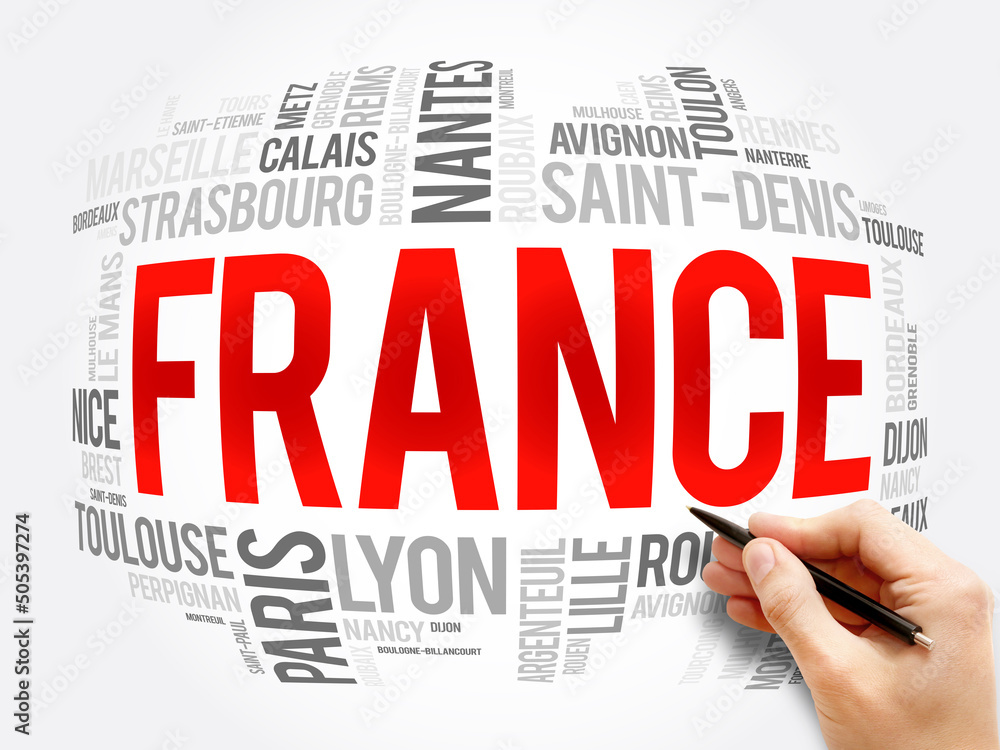Φωτογραφία List of cities and towns in France, word cloud collage, travel concept backgroun