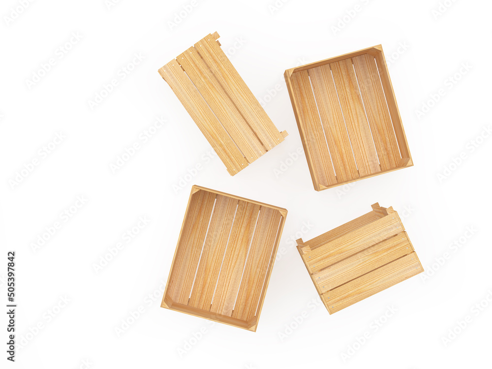 Fototapeta premium Wooden pallets and boxes top view. 3D illustration