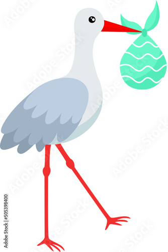 Stork carrying a sack with a baby. Vector illustration