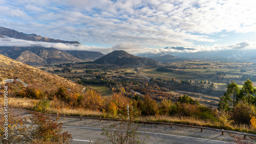 autumn landscape in the mountains, Crown Range, New Zealand.