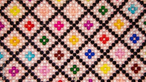 Colorful beaded pattern arrangements. 