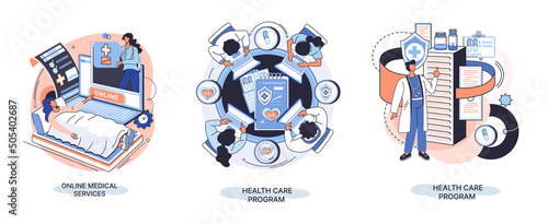 Mobile medicine mhealth online doctor, online medical services, health care program, talk to doctor from anywhere. Smartphone with medical application. Digital health and medical consultation metaphor