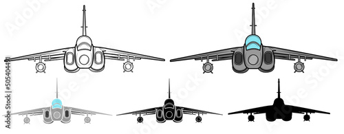 Set of Vector illustration of a fighter jet on a white background.