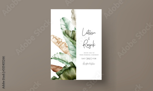 elegant banana leaves wedding invitation card