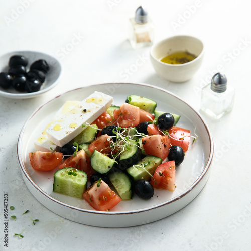 Traditional homemade Greek salad with Feta cheese photo