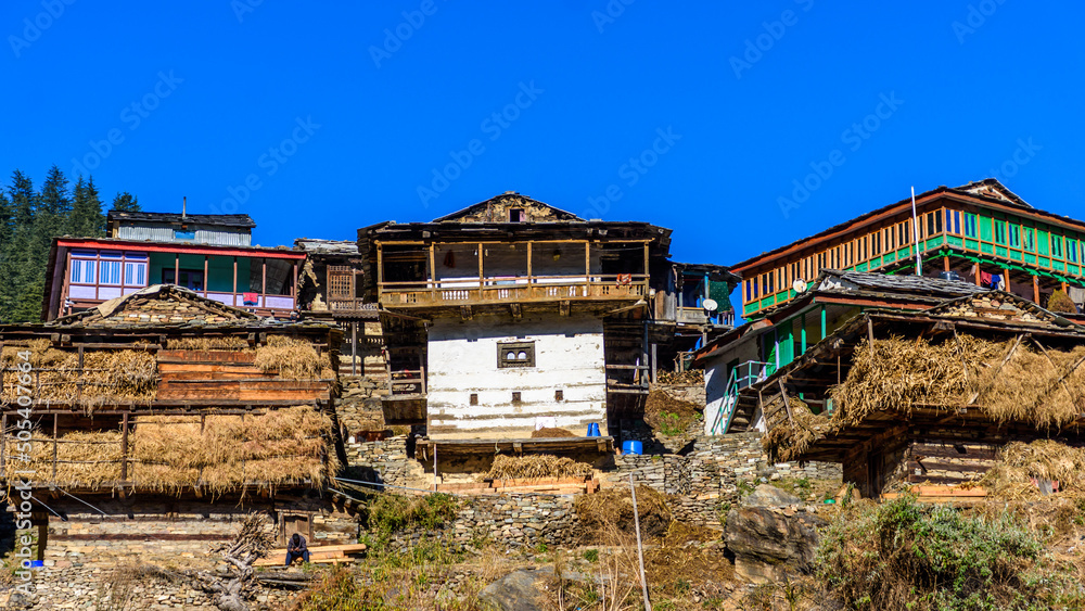 View of villages of Sainj Valley, Himachal Pradesh, India View of villages of Sainj Valley, Himachal Pradesh, India