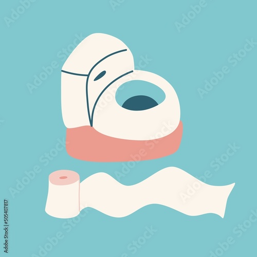 Potty and toilet paper roll. Cute vector print