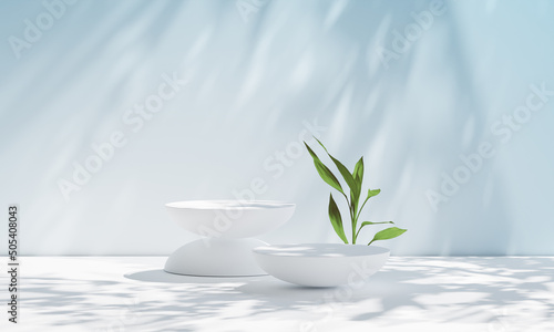white podium for product presentation. Natural beauty pedestal, relaxation and health, 3d illustration