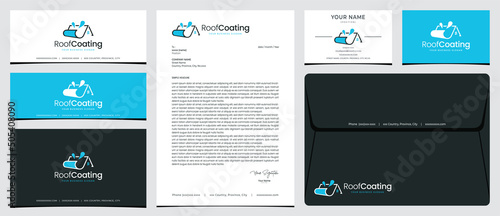 Roof leak coating logo with stationery, business card and social media banner designs
