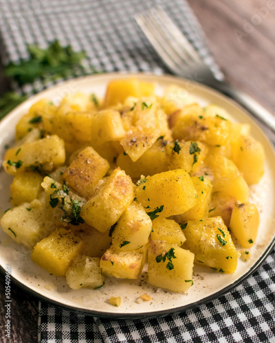 closeup of freshly baked potato on the plate