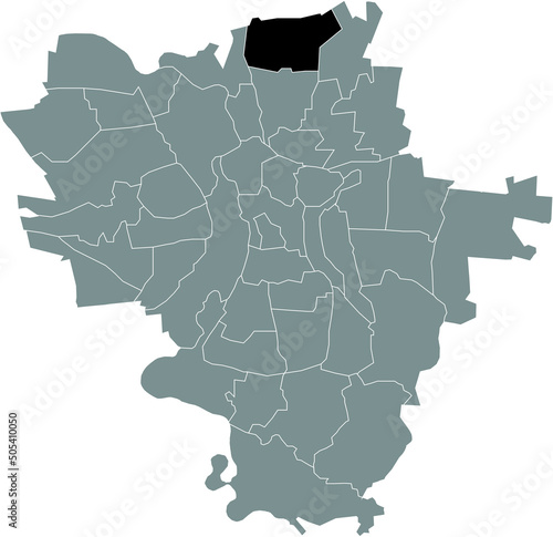 Black flat blank highlighted location map of the SEEBEN DISTRICT inside gray administrative map of Halle (Saale), Germany photo