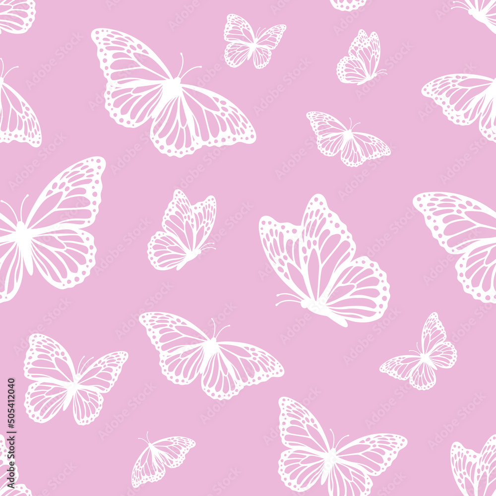 Vector seamless pattern with monarch butterflies on pink background ...