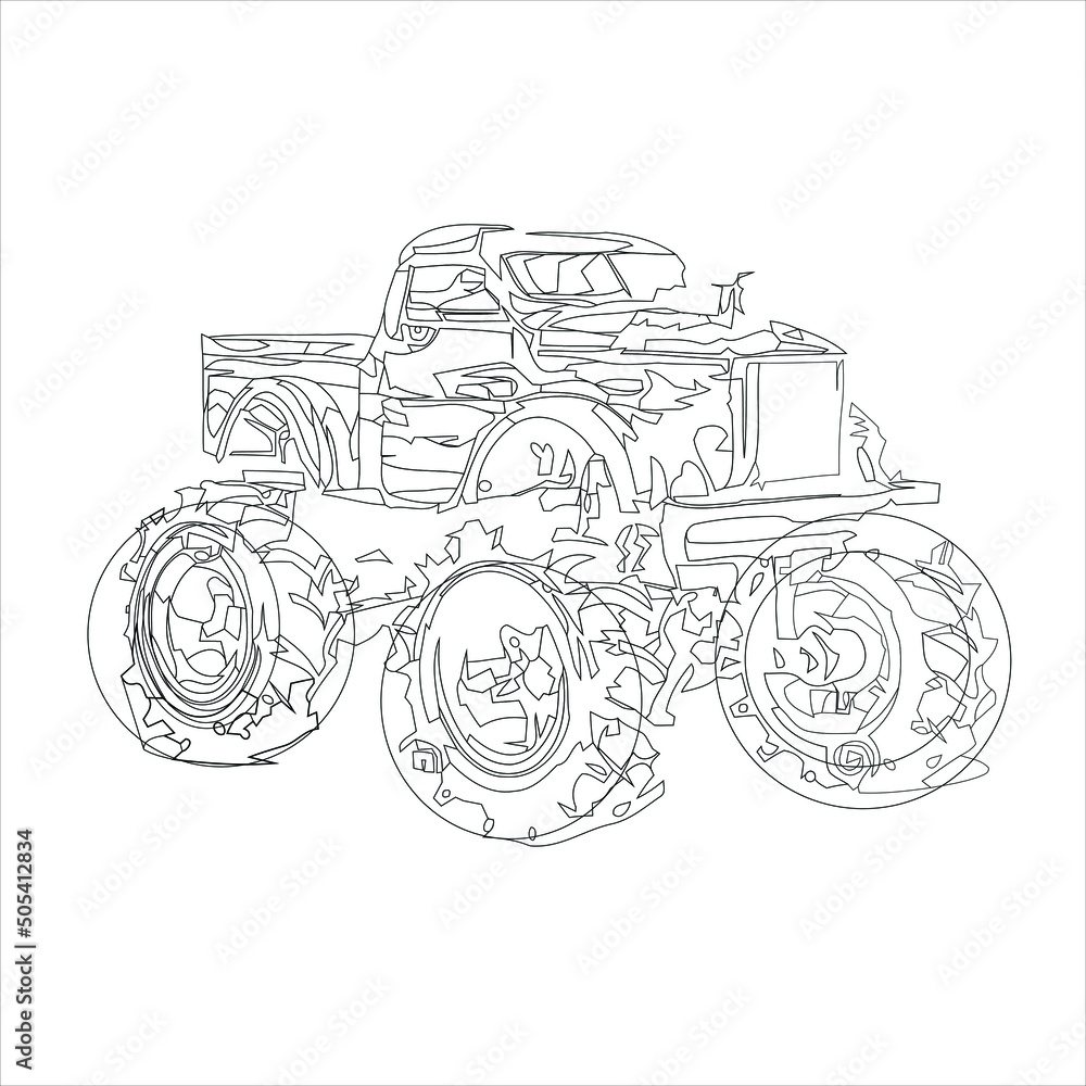 cartoon funny car vector , monster truck   coloring page, Modern Car vector , Illustration of Business car Luxury life Technology concept Car line art , coloring book page for kids
