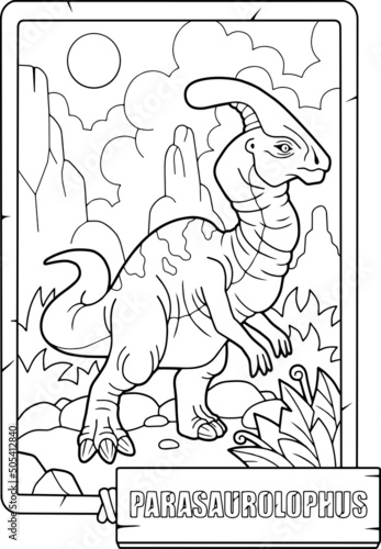 coloring book for children, prehistoric dinosaur parasaurolophus, outline illustration