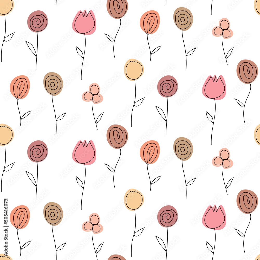 seamless pattern with colored stylized flowers in boho style on white. seamless pattern with colored stylized flowers in boho style on white.