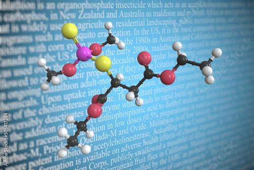 Molecular model of malathion, 3D rendering