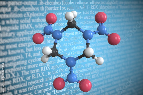 Cyclonite scientific molecular model, 3D rendering photo