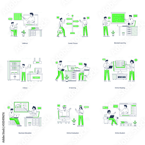 Flat Character Illustrations of Online Learning 
