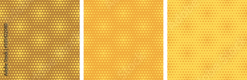 Seamless pattern with honeycomb texture isolated on white background. Endless pattern for food production, package, kitchen interior design, textile, cover, background, etc. Vector illustration. Set