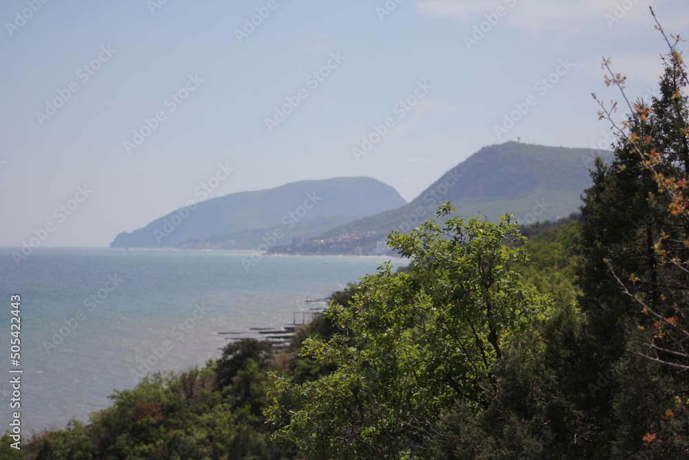 Rocks and sea on the Black Sea coast in Crimea in Sudak. In May
